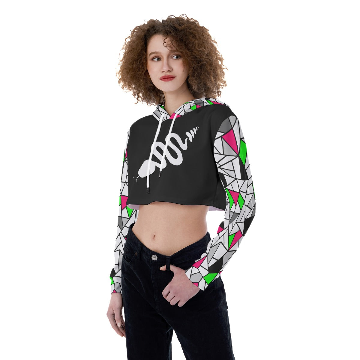 Berry Fractal Rattlesnake Crop Top Hoodie (Women's Sizing)